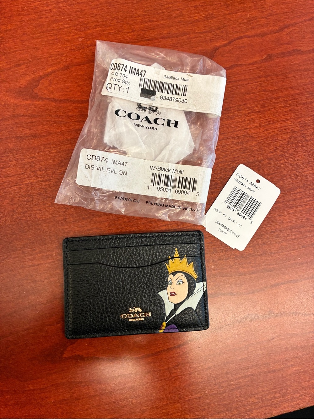 Disney X Coach Card Case With Evil Queen Motif, Black